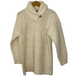 Lauren Ralph Lauren hand‎ knit shawl collar wool sweater